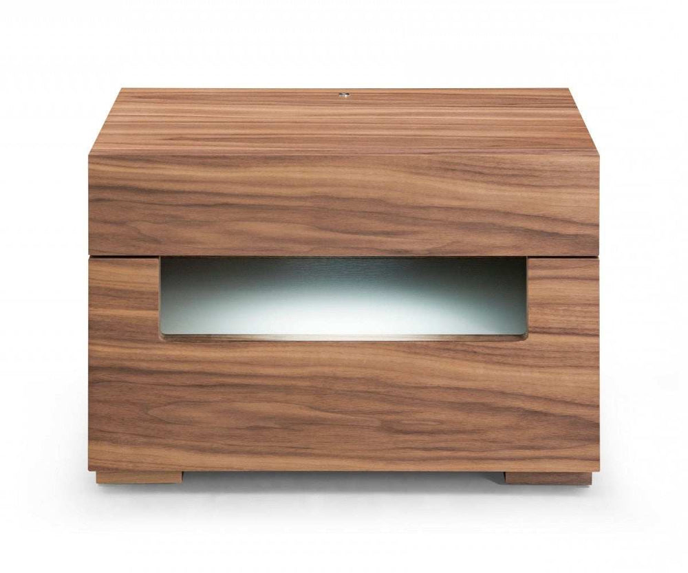 Dazzling contemporary LED Walnut Nightstand with Two Drawers - Homeroots - Flyclothing LLC