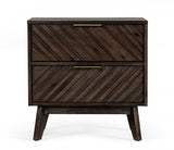 Classic Chevron Dark Brown Nightstand with Two Drawers - Homeroots