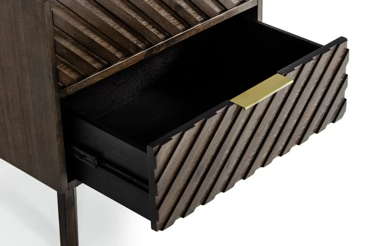 Classic Chevron Dark Brown Nightstand with Two Drawers - Homeroots - Flyclothing LLC