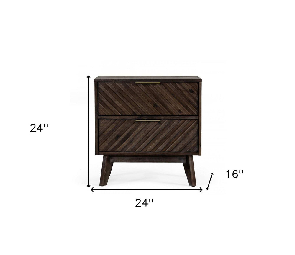 Classic Chevron Dark Brown Nightstand with Two Drawers - Homeroots - Flyclothing LLC