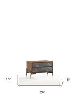 Mid Century Walnut and Gray Faux Marble Two Drawer Nightstand - Homeroots - Flyclothing LLC