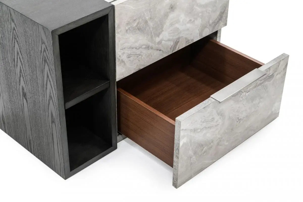 Contempo Gray Faux Marble and Gray Two Drawer Nightstand - Homeroots - Flyclothing LLC