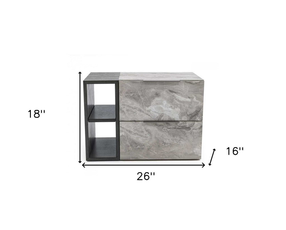 Contempo Gray Faux Marble and Gray Two Drawer Nightstand - Homeroots - Flyclothing LLC