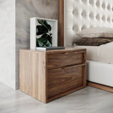 Modern Light Brown Walnut Nightstand with Two drawers - Homeroots