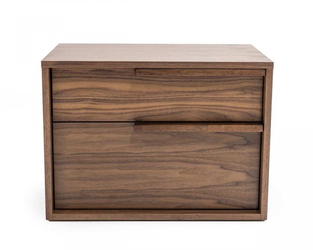 Modern Light Brown Walnut Nightstand with Two drawers - Homeroots - Flyclothing LLC