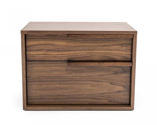 Modern Light Brown Walnut Nightstand with Two drawers - Homeroots - Flyclothing LLC