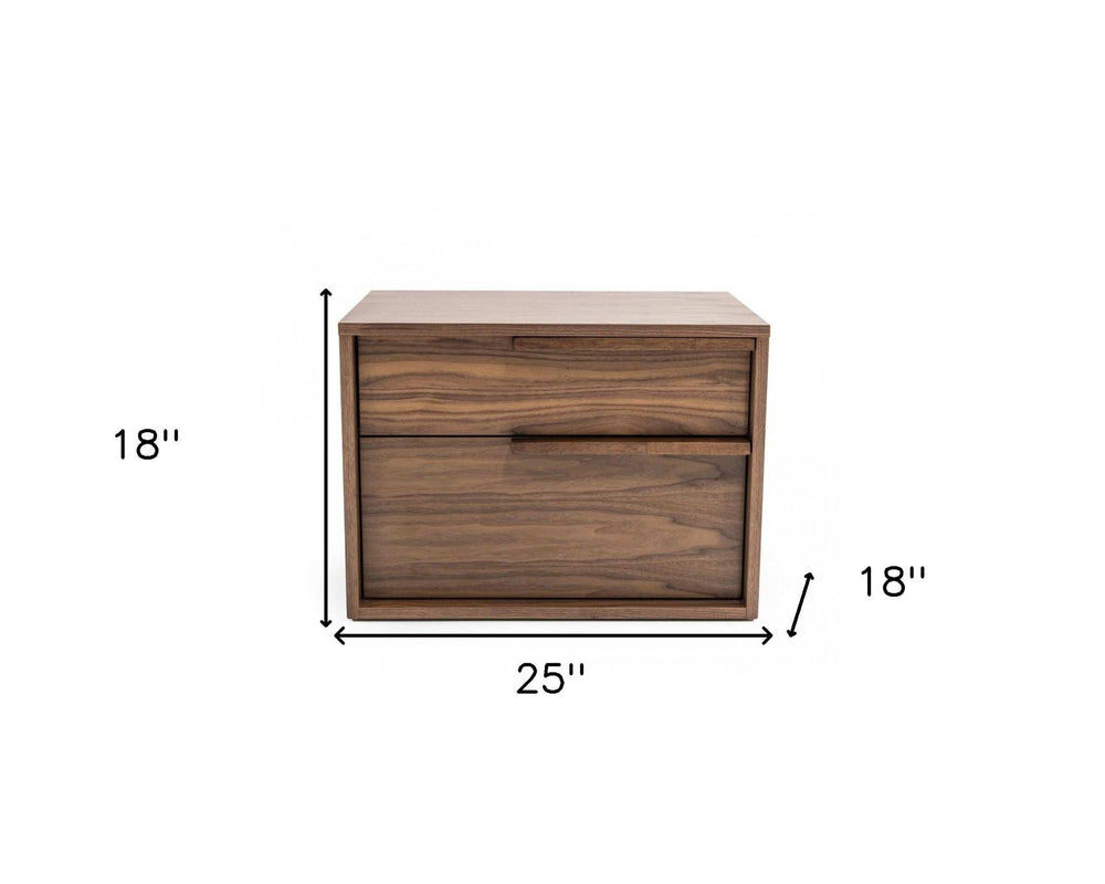 Modern Light Brown Walnut Nightstand with Two drawers - Homeroots - Flyclothing LLC