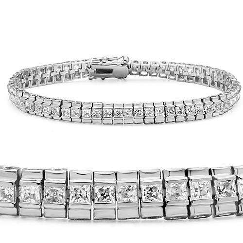 47304 - Rhodium Brass Bracelet with AAA Grade CZ in Clear - Alamode - Flyclothing LLC