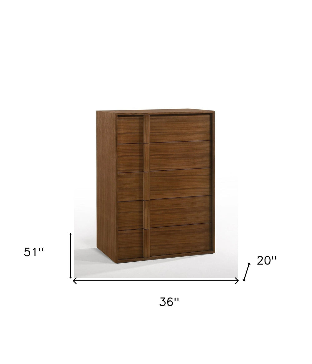 36" Walnut Brown Wood Contemporary Five Drawer Dresser - Homeroots - Flyclothing LLC