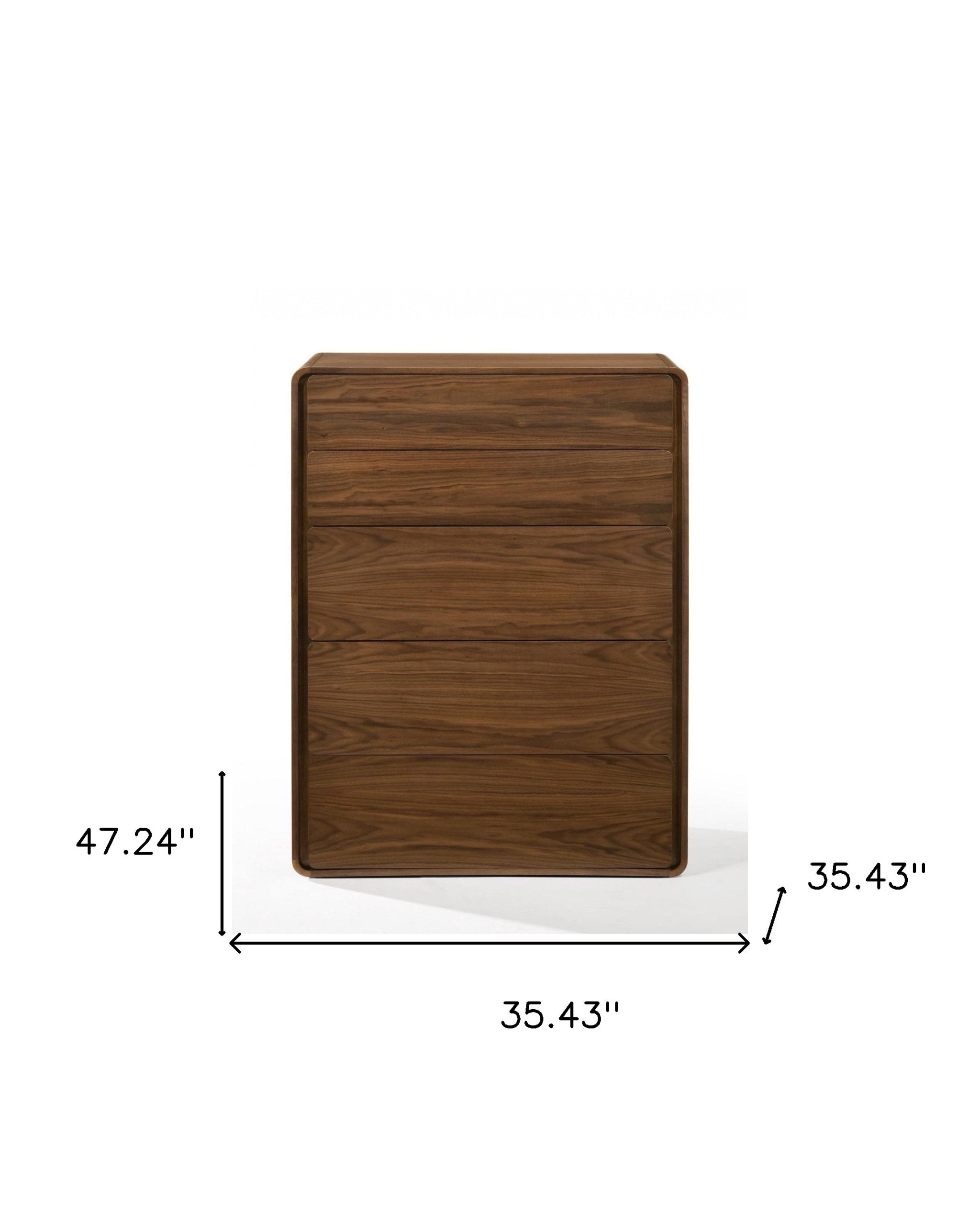 35" Walnut Solid Wood Five Drawer Chest - Homeroots - Flyclothing LLC