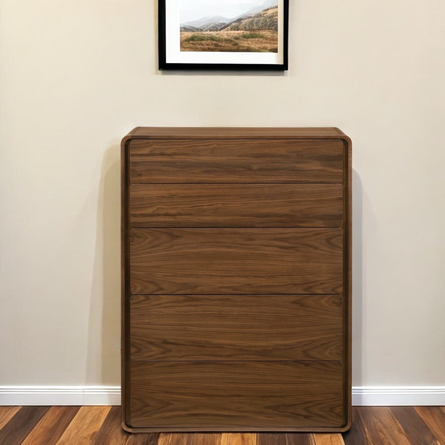 35" Walnut Solid Wood Five Drawer Chest - Homeroots - Flyclothing LLC