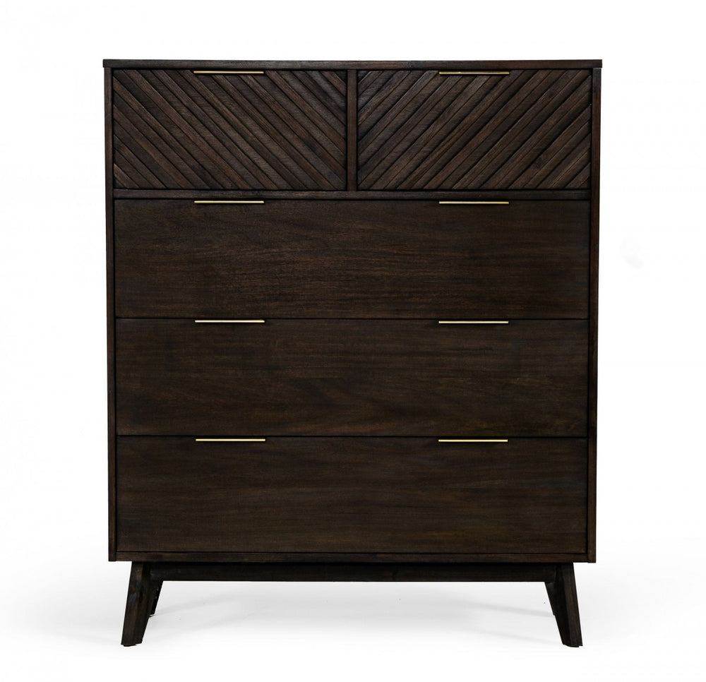 39" Dark Acacia Solid Wood Five Drawer Dresser - Homeroots - Flyclothing LLC