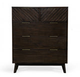 39" Dark Acacia Solid Wood Five Drawer Dresser - Homeroots