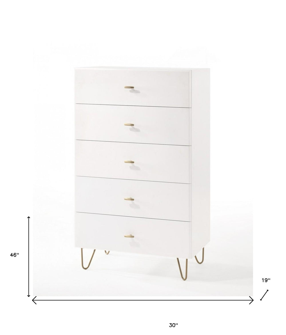30" White Manufactured Wood Five Drawer Chest - Homeroots