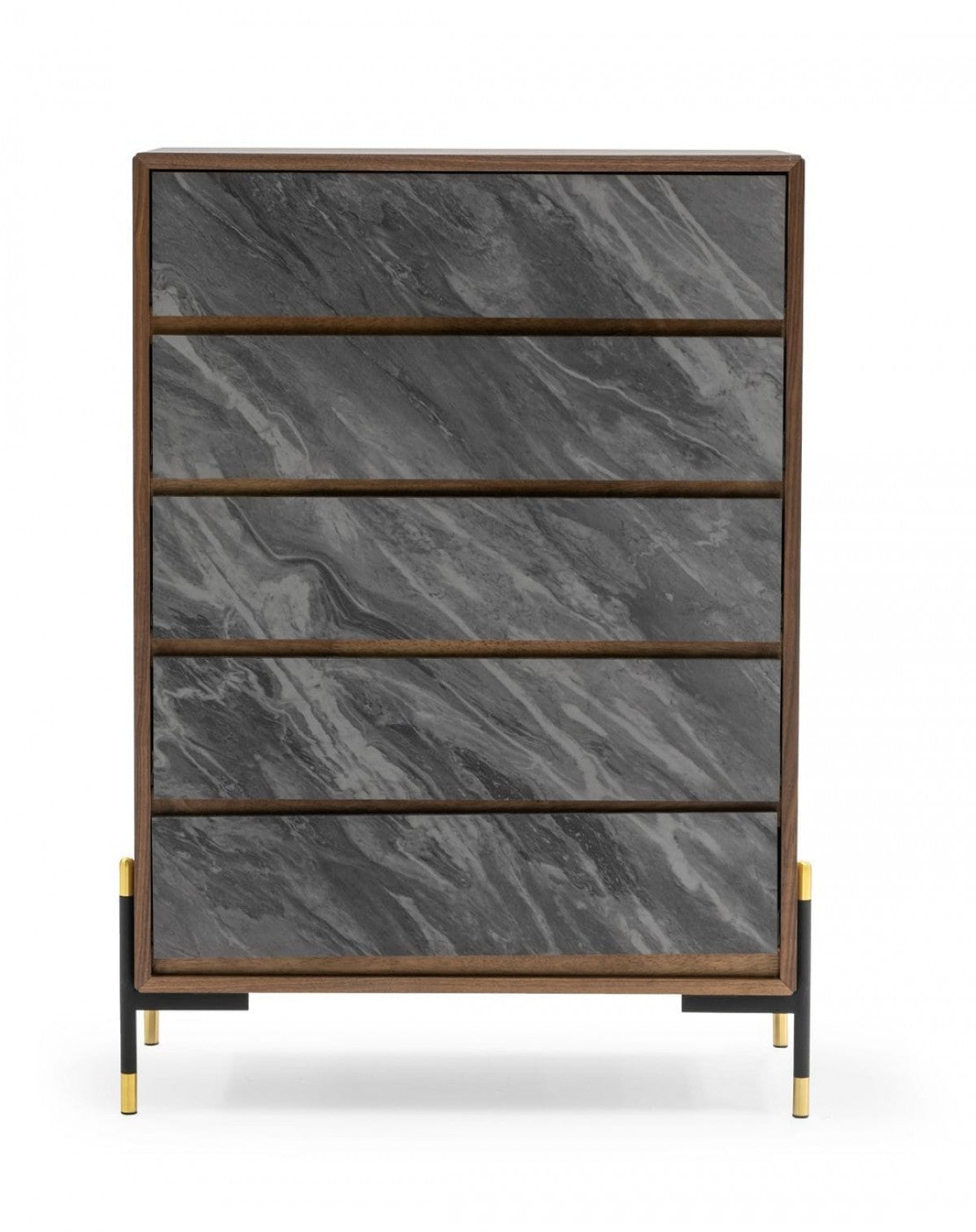 30" Walnut And Grey Manufactured Wood Five Drawer Chest - Homeroots - Flyclothing LLC