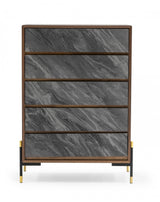30" Walnut And Grey Manufactured Wood Five Drawer Chest - Homeroots - Flyclothing LLC