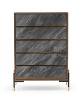 30" Walnut And Grey Manufactured Wood Five Drawer Chest - Homeroots - Flyclothing LLC