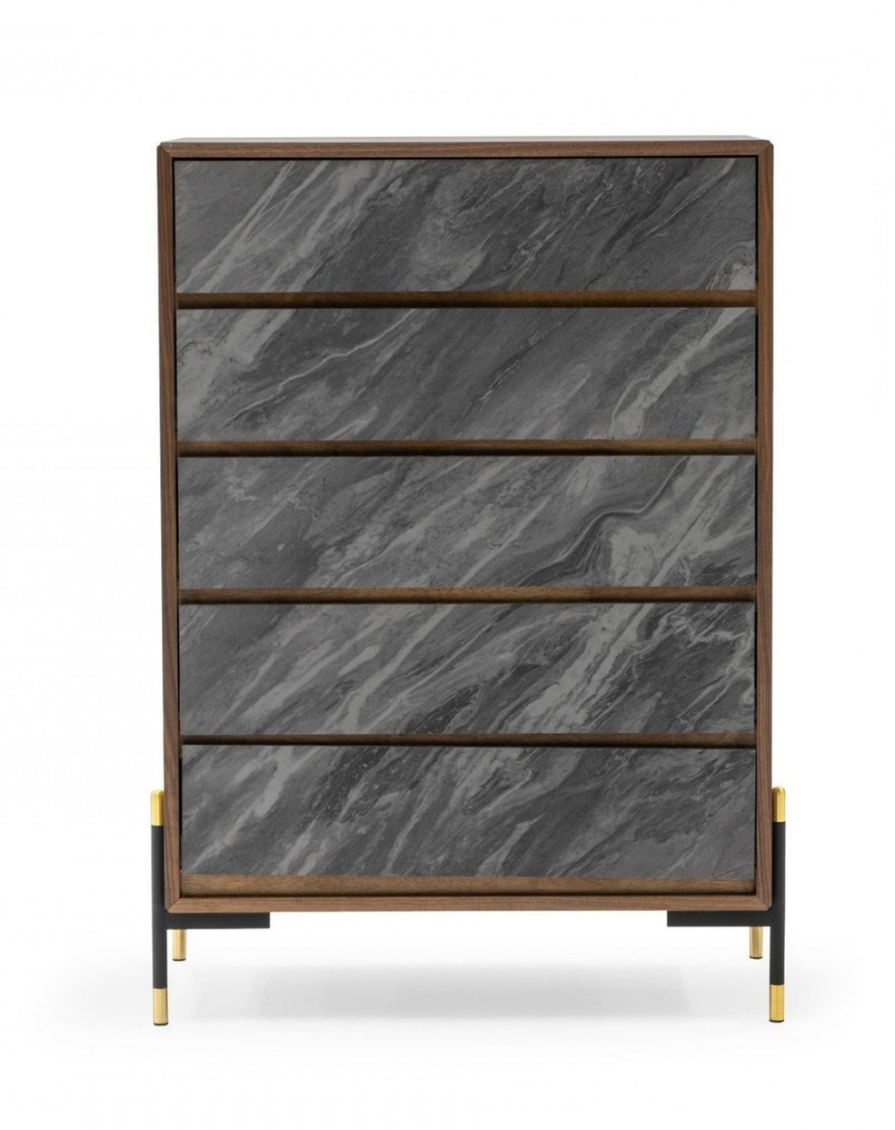 30" Walnut And Grey Manufactured Wood Five Drawer Chest - Homeroots - Flyclothing LLC