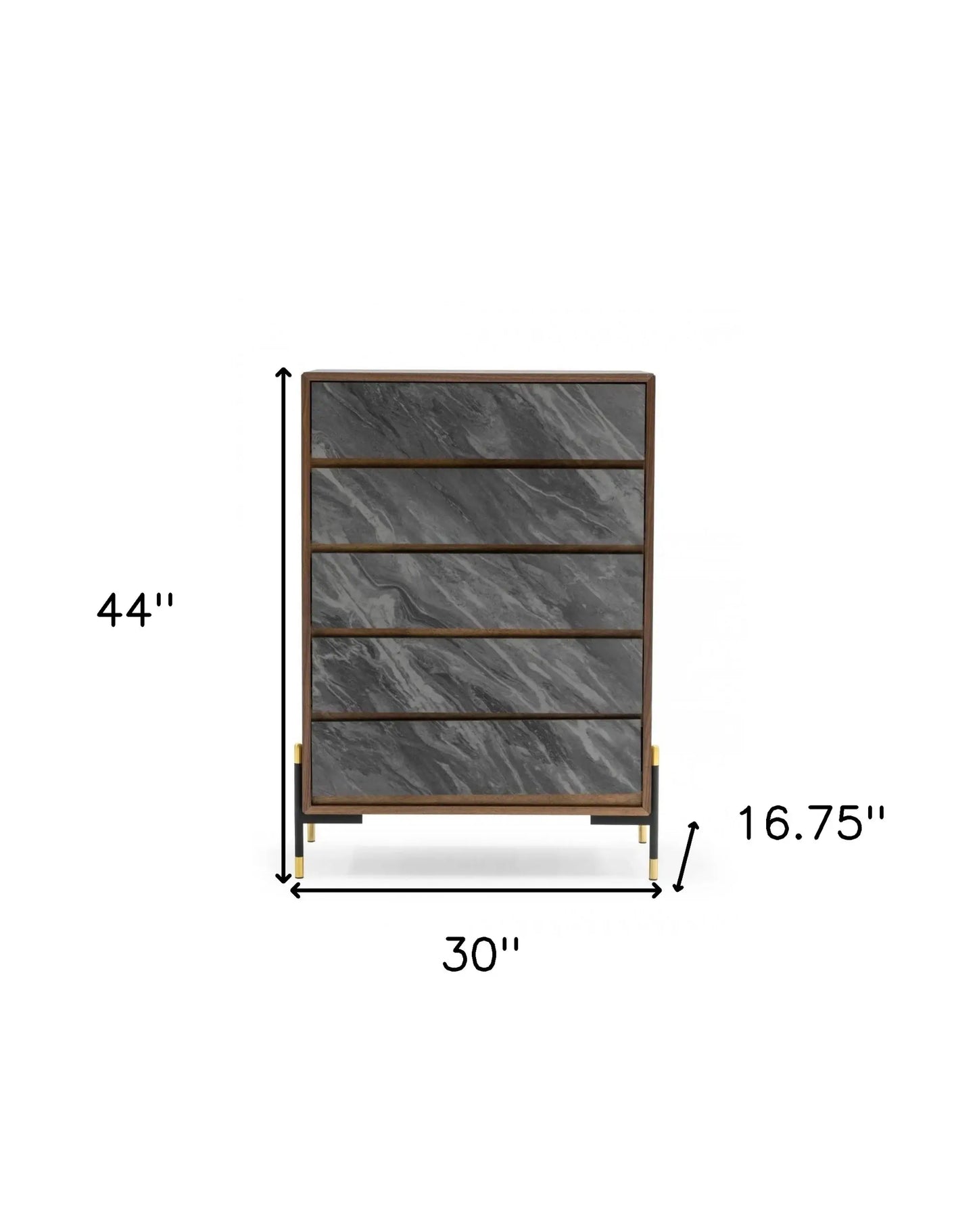 30" Walnut And Grey Manufactured Wood Five Drawer Chest - Homeroots - Flyclothing LLC