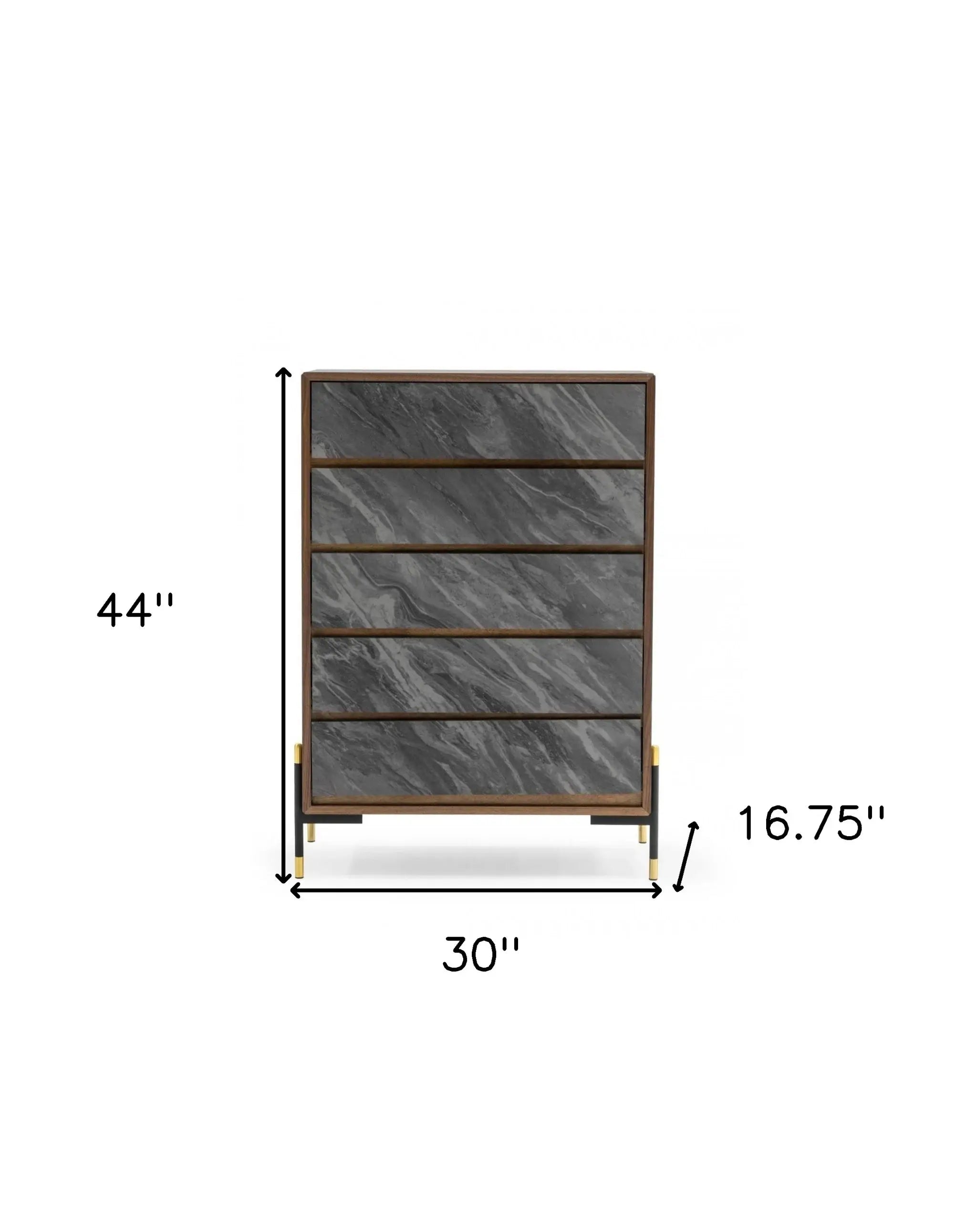 30" Walnut And Grey Manufactured Wood Five Drawer Chest - Homeroots - Flyclothing LLC