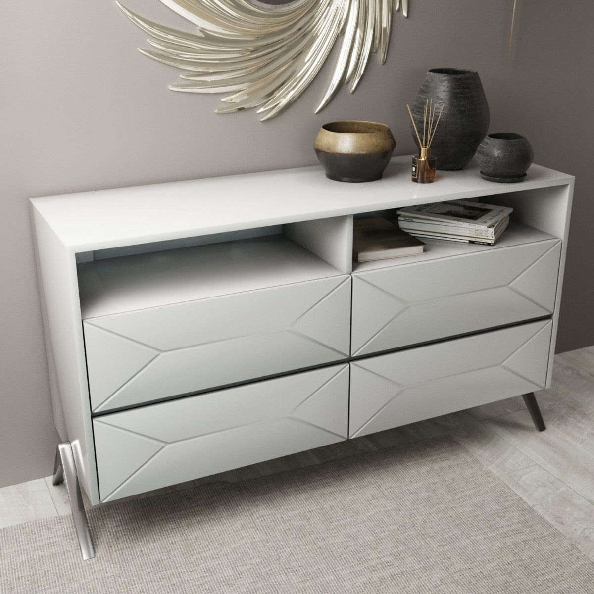 61" White Manufactured Wood Four Drawer Double Dresser - Homeroots - Flyclothing LLC