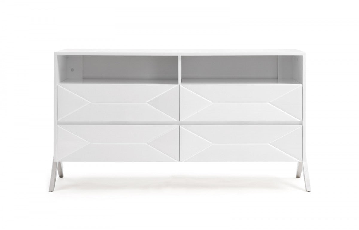61" White Manufactured Wood Four Drawer Double Dresser - Homeroots - Flyclothing LLC