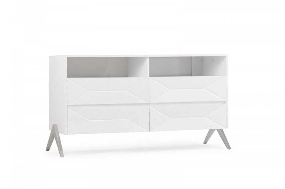 61" White Manufactured Wood Four Drawer Double Dresser - Homeroots - Flyclothing LLC