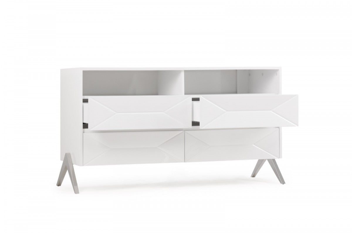61" White Manufactured Wood Four Drawer Double Dresser - Homeroots - Flyclothing LLC