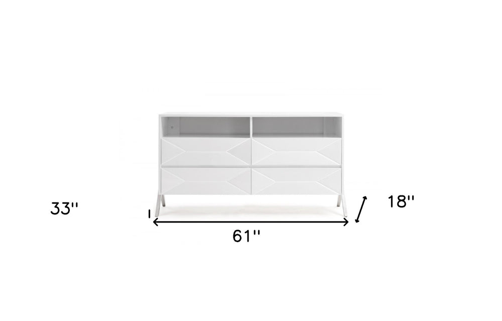 61" White Manufactured Wood Four Drawer Double Dresser - Homeroots - Flyclothing LLC