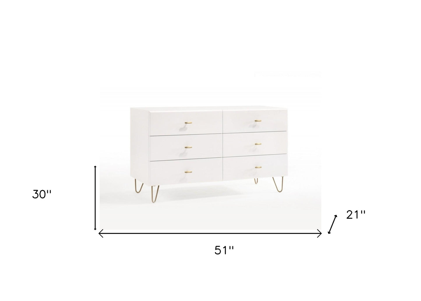 51" White Manufactured Wood Six Drawer Double Dresser - Homeroots - Flyclothing LLC