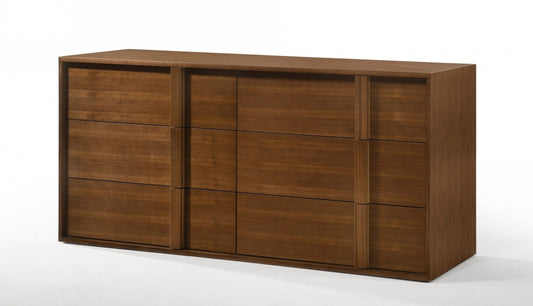 65" Walnut Solid Wood Six Drawer Double Dresser - Homeroots
