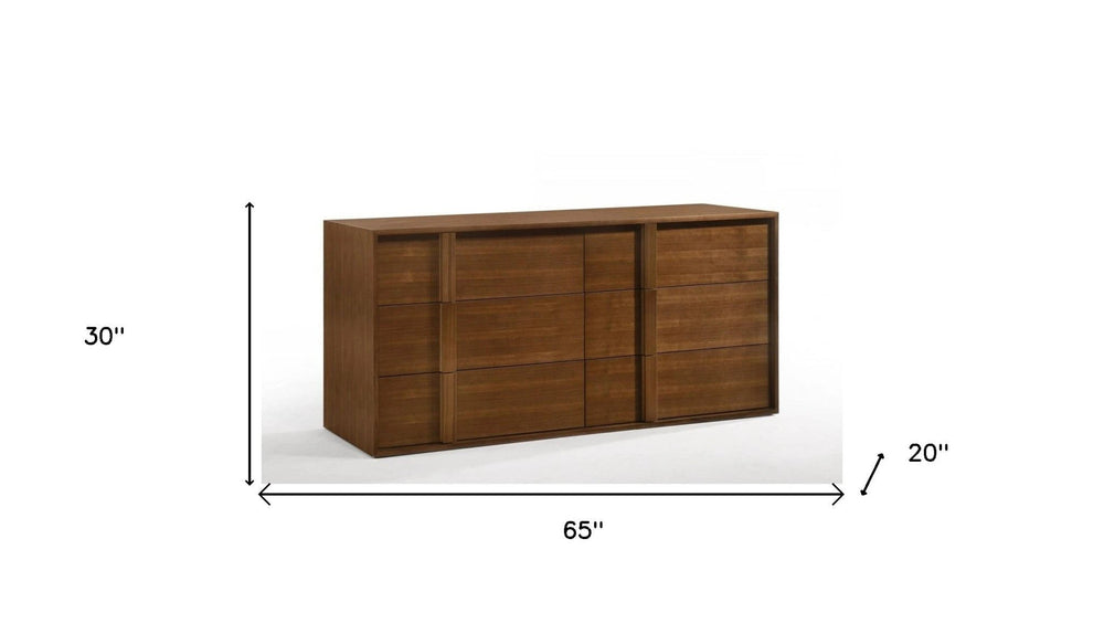65" Walnut Solid Wood Six Drawer Double Dresser - Homeroots - Flyclothing LLC