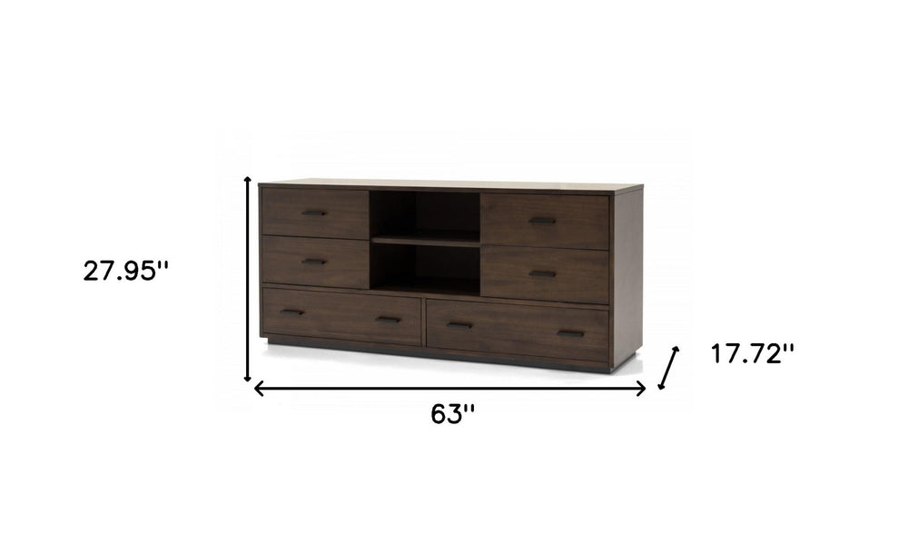 63" Walnut Six Drawer Double Dresser - Homeroots - Flyclothing LLC