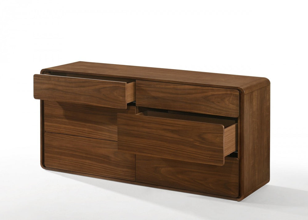 59" Walnut Solid Wood Six Drawer Double Dresser - Homeroots