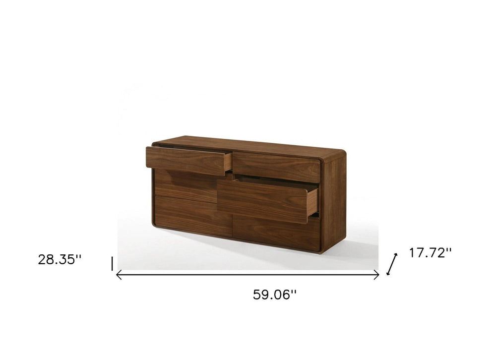 59" Walnut Solid Wood Six Drawer Double Dresser - Homeroots - Flyclothing LLC