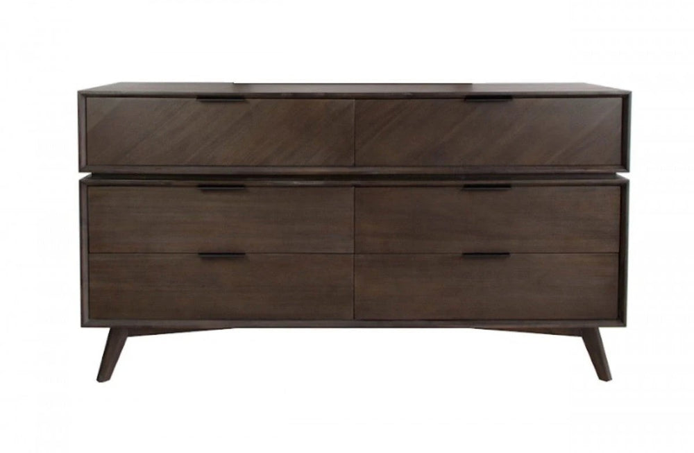 65" Acacia Solid Wood Six Drawer Double Dresser - Homeroots - Flyclothing LLC