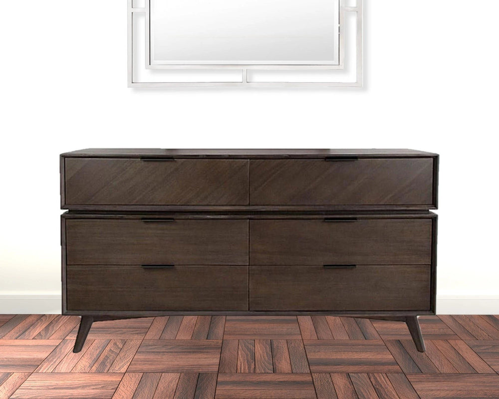 65" Acacia Solid Wood Six Drawer Double Dresser - Homeroots - Flyclothing LLC