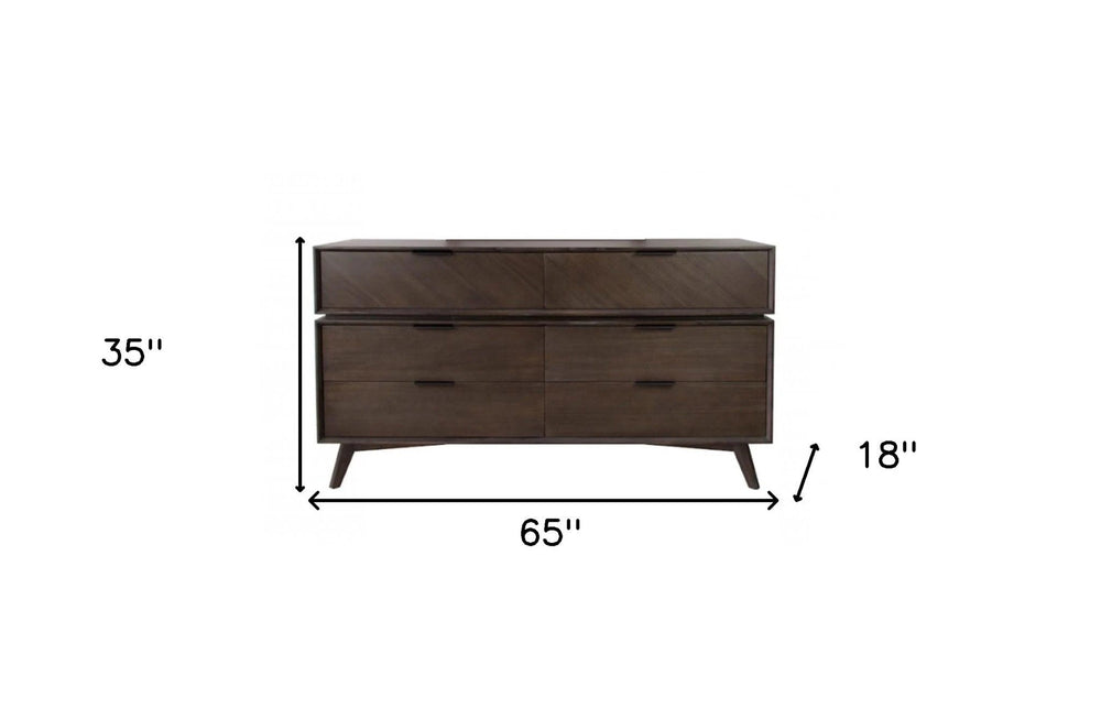 65" Acacia Solid Wood Six Drawer Double Dresser - Homeroots - Flyclothing LLC