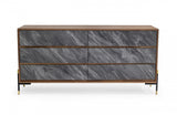 63" Walnut And Grey Faux Marble Wood Six Drawer Double Dresser - Homeroots - Flyclothing LLC
