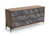 63" Walnut And Grey Faux Marble Wood Six Drawer Double Dresser - Homeroots