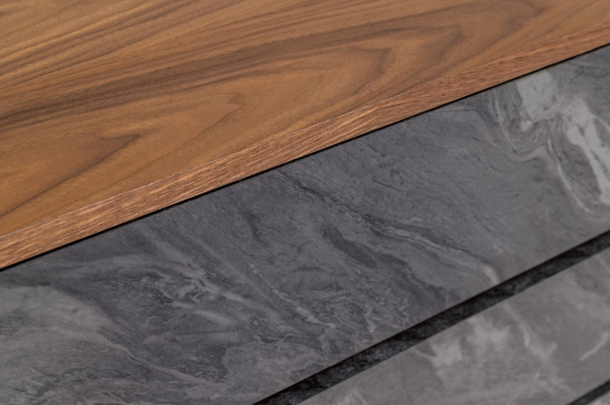 63" Walnut And Grey Faux Marble Wood Six Drawer Double Dresser - Homeroots - Flyclothing LLC