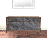 63" Walnut And Grey Faux Marble Wood Six Drawer Double Dresser - Homeroots - Flyclothing LLC