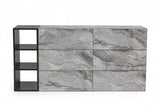 63" Grey Faux Marble and Black Wood Six Drawer Double Dresser - Homeroots - Flyclothing LLC