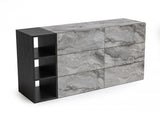 63" Grey Faux Marble and Black Wood Six Drawer Double Dresser - Homeroots