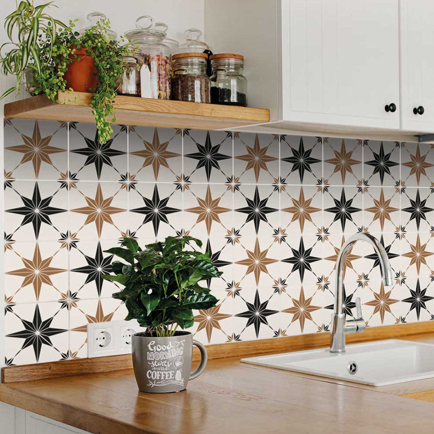 4" x 4" Black and White Mono Cross Peel and Stick Tiles - Homeroots - Flyclothing LLC
