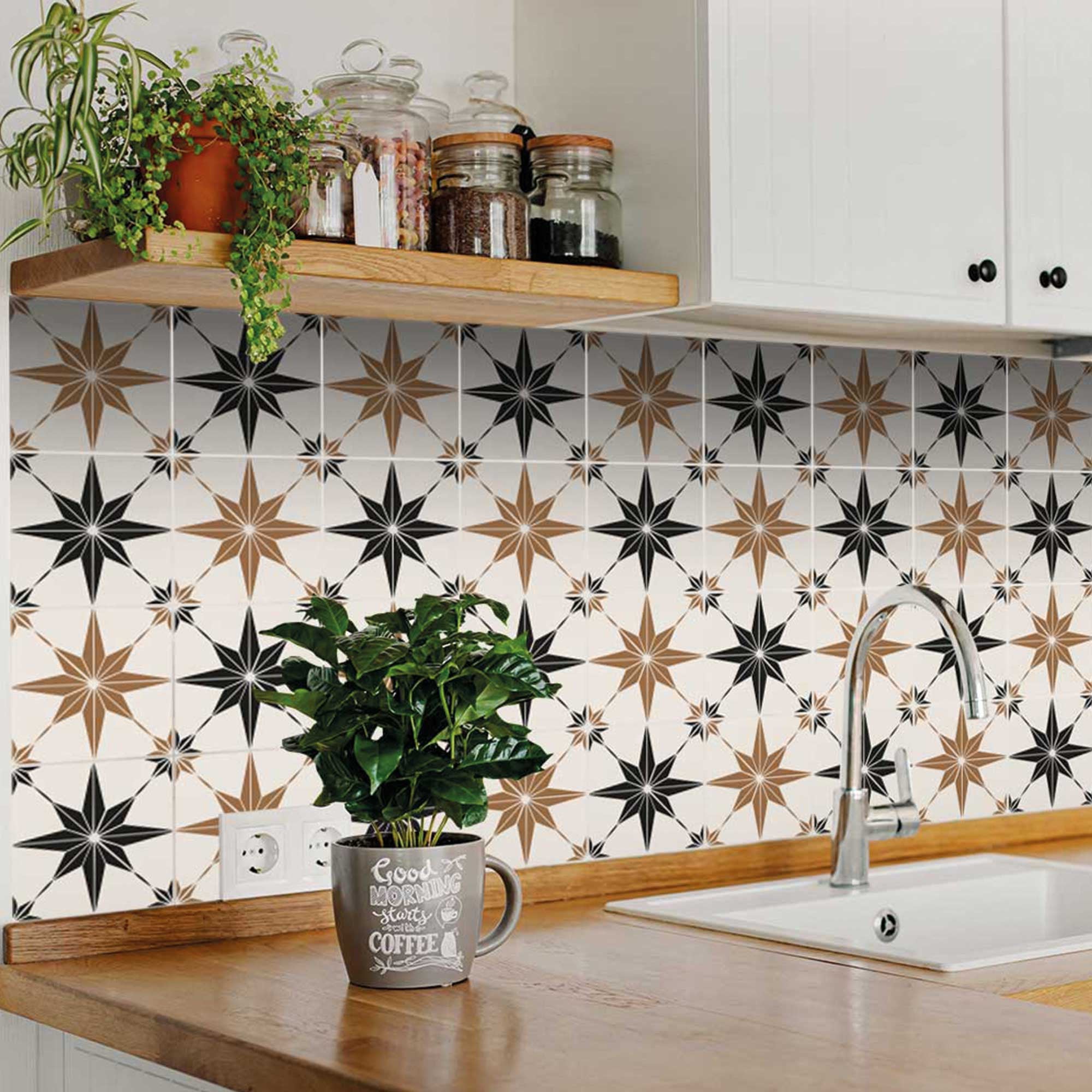 7" x 7" Black and White Mono Cross Peel and Stick Tiles - Homeroots - Flyclothing LLC