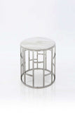 Stylish Silver And White Marble Round Geometric End or Side Table - Homeroots - Flyclothing LLC