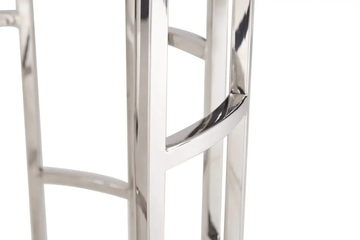 Stylish Silver And White Marble Round Geometric End or Side Table - Homeroots - Flyclothing LLC