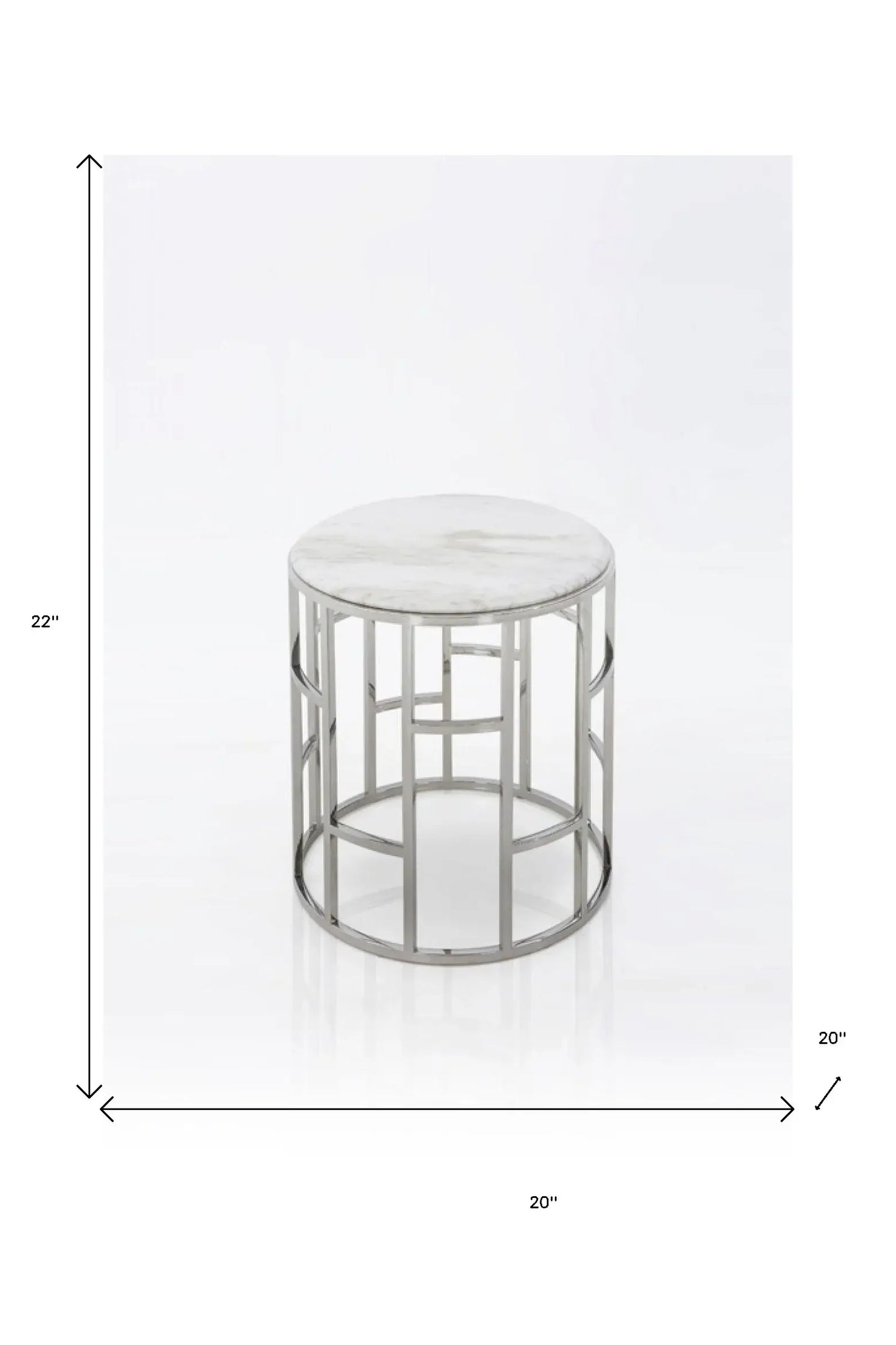 Stylish Silver And White Marble Round Geometric End or Side Table - Homeroots - Flyclothing LLC