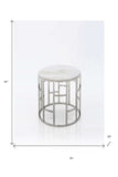 Stylish Silver And White Marble Round Geometric End or Side Table - Homeroots - Flyclothing LLC